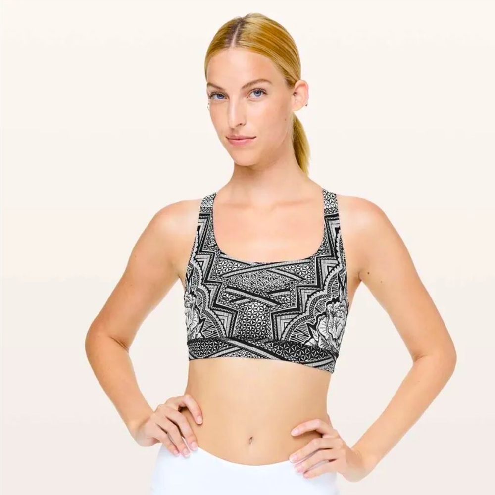 Lululemon Energy Bra Inked Energy Bra Ice Grey Black | SIZE 6